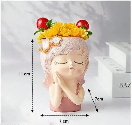 Cute Girl Face Planter Pot Resin Succulent Planter Little Girl Flower Pot Set of 4 Size ( 11 x 7 cm)